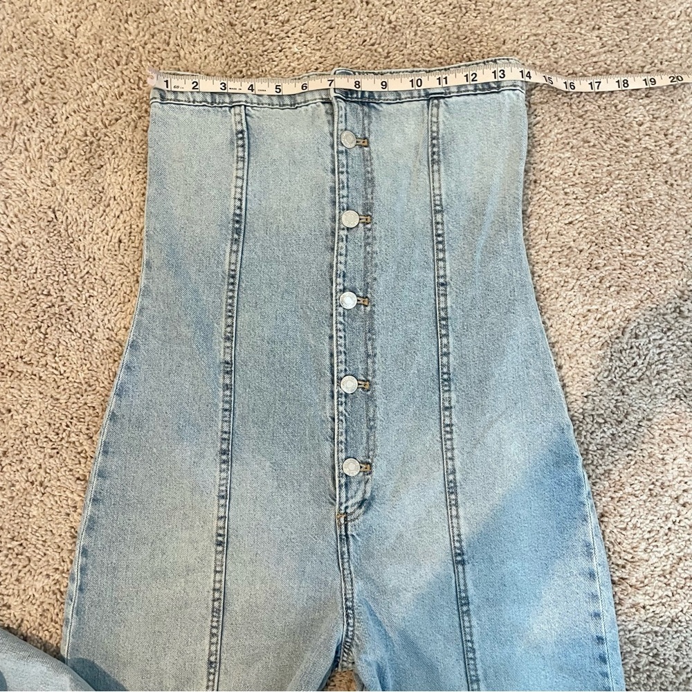 Zara TRF STRAPLESS DENIM JUMPSUIT Blogger Fav Wide Leg - Picture 14 of 15